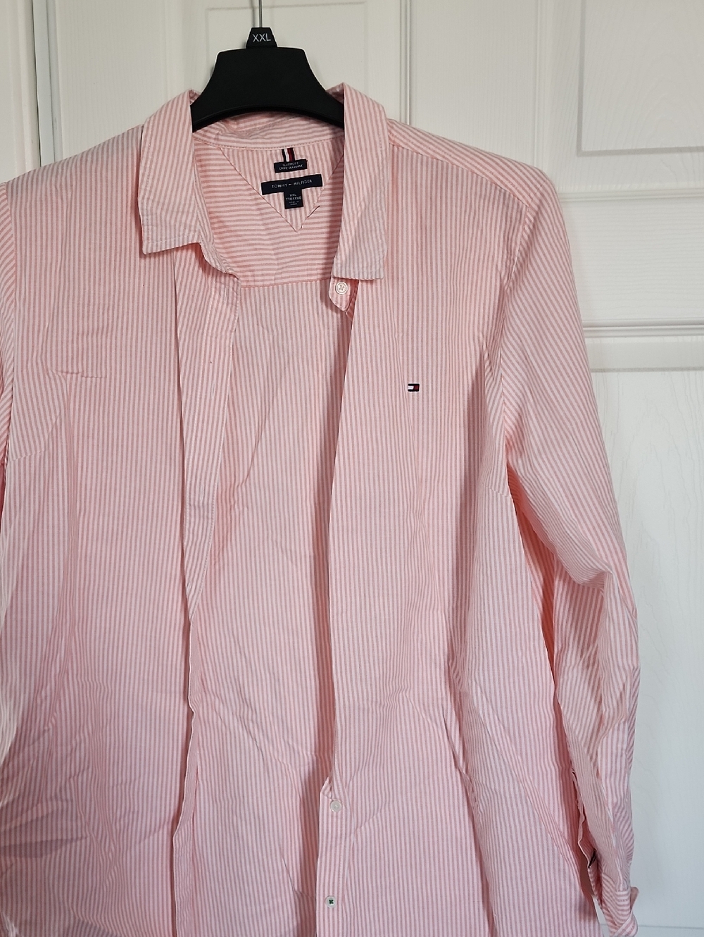 Tommy Hilfiger Men's Pink and White Striped Dress Shirt